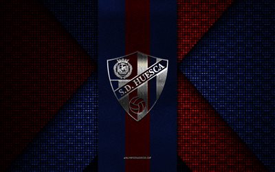 sd huesca, segunda division, blå röd stickad textur, sd huesca logotyp, spansk fotbollsklubb, sd huesca emblem, fotboll, huesca, spanien