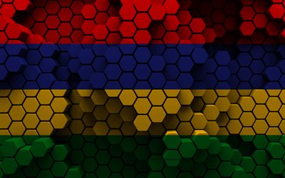 4k, Flag of Mauritius, 3d hexagon background, Mauritius 3d flag, Day of Canada, 3d hexagon texture, Mauritius national symbols, Mauritius, 3d Mauritius flag, African countries