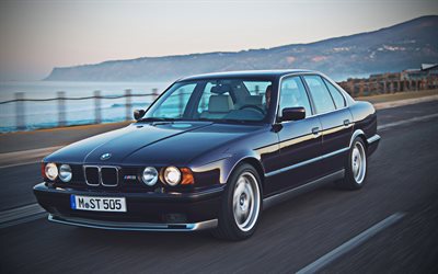 4k, BMW M5, highway, 1989 cars, E34, Black BMW M5, BMW E34, 1989 BMW M5, BMW M5 E34, german cars, BMW