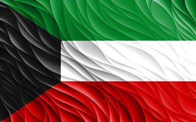 4k, kuveyt bayrağı, dalgalı 3d bayraklar, asya ülkeleri, kuveyt günü, 3d dalgalar, asya, kuveyt ulusal sembolleri, kuveyt