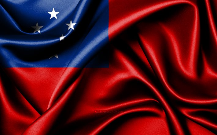 समोआ झंडा, 4k, महासागरीय देश, कपड़े के झंडे, समोआ का दिन, समोआ का झंडा, लहराती रेशमी झंडे, ओशिनिया, समोआ राष्ट्रीय प्रतीक, समोआ