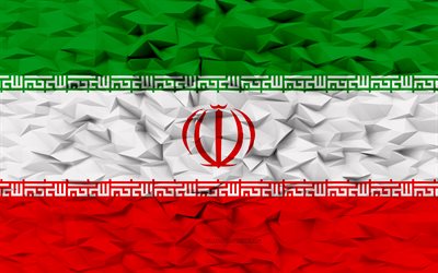 drapeau de l iran, 4k, fond de polygone 3d, texture de polygone 3d, drapeau iranien, jour de l iran, drapeau de l iran 3d, symboles nationaux iraniens, art 3d, iran, pays d asie