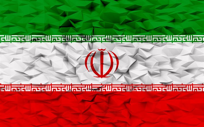 bandera de irán, 4k, fondo de polígono 3d, textura de polígono 3d, bandera iraní, día de irán, bandera de irán 3d, símbolos nacionales iraníes, arte 3d, irán, países de asia