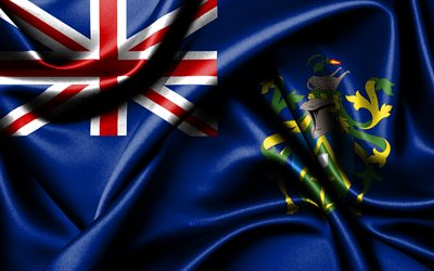 pitcairn islands flagga, 4k, oceaniens länder, tygflaggor, pitcairn islands dag, vågiga sidenflaggor, oceanien, pitcairn islands nationella symboler, pitcairn islands
