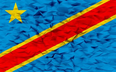 콩고 민주 공화국의 국기, 4k, 3d 다각형 배경, 콩고 민주 공화국 국기, 3d 다각형 텍스처, 콩고민주공화국의 날, 3d 아트, 콩고 민주 공화국, 아프리카 국가