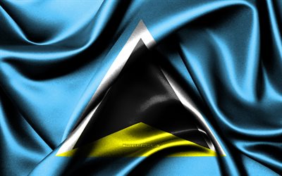 Saint Lucian flag, 4K, North American countries, fabric flags, Day of Saint Lucia, flag of Saint Lucia, wavy silk flags, Saint Lucia flag, North America, Saint Lucian national symbols, Saint Lucia