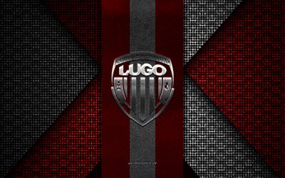 cd lugo, segunda division, texture tricotée blanche rouge, logo cd lugo, club de football espagnol, emblème cd lugo, football, lugo, espagne