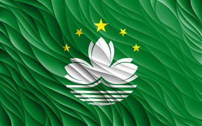 4k, Macau flag, wavy 3D flags, Asian countries, flag of Macau, Day of Macau, 3D waves, Asia, Macau national symbols, Macau