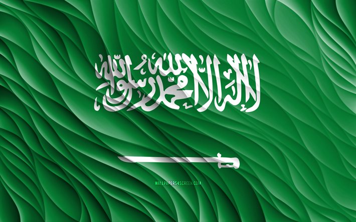 4k, saudische flagge, gewellte 3d-flaggen, asiatische länder, flagge von saudi-arabien, tag von saudi-arabien, 3d-wellen, asien, saudische nationalsymbole, saudi-arabien