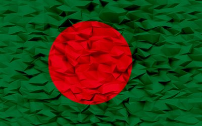 bangladeshin lippu, 4k, 3d monikulmion tausta, 3d polygonirakenne, bangladeshin päivä, 3d bangladeshin lippu, bangladeshin kansallissymbolit, 3d-taide, bangladesh, aasian maat