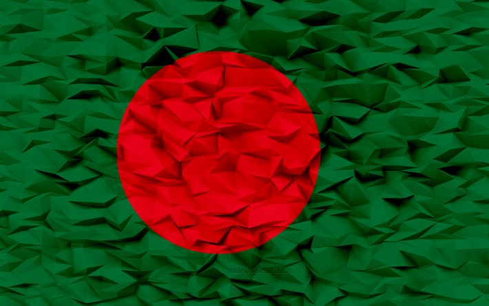 방글라데시의 국기, 4k, 3d 다각형 배경, 방글라데시 국기, 3d 다각형 텍스처, 방글라데시의 날, 3차원, 방글라데시, 깃발, 방글라데시 국가 상징, 3d 아트, 아시아 국가