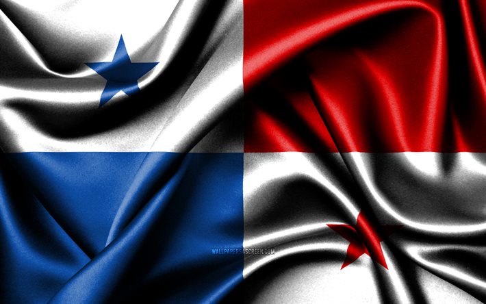パナマの旗, 4k, 北米諸国, 布旗, パナマの日, 波状の絹の旗, 北米, パナマの国のシンボル, パナマ