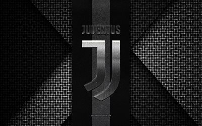 juventus fc, serie a, svart och vit stickad textur, juventus fc logotyp, italiensk fotbollsklubb, juventus fc emblem, fotboll, turin, italien, juventus logotyp