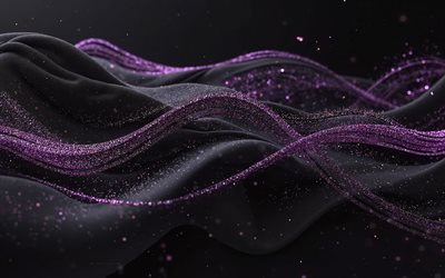 fondo de ondas moradas oscuras, 4k, ondas de brillo púrpura, textura negra, fondo de ondas moradas, antecedentes de ondas abstractas, antecedentes de olas elegantes