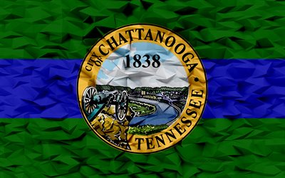 チャタヌーガの旗, テネシー, 4k, アメリカの都市, 3 d ポリゴンの背景, 3 d ポリゴン テクスチャ, チャタヌーガの日, 3 d のチャタヌーガの旗, アメリカの国のシンボル, 3d アート, チャタヌーガ, アメリカ合衆国