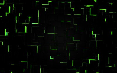 fondo de cubos 3d verde negro, fondo de arte digital 3d, fondo de cubos 3d, luces de neón verdes, fondo 3d de luz verde, fondo rojo creativo 3d