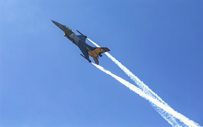 general dynamics f-16 fighting falcon, türkische luftwaffe, kampfflugzeug, f-16 im himmel, türkei, militärflugzeug