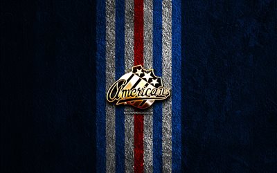 logotipo de oro de los americanos de rochester, 4k, fondo de piedra azul, ahl, equipo de hockey americano, logotipo de los americanos de rochester, hockey, americanos de rochester
