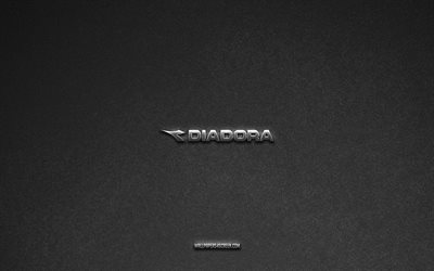Diadora logo, gray stone background, Diadora emblem, manufacturers logos, Diadora, manufacturers brands, Diadora metal logo, stone texture