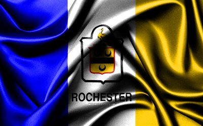 drapeau de rochester, 4k, les villes américaines, les drapeaux en tissu, le jour de rochester, le drapeau de rochester, les drapeaux de soie ondulés, les états-unis, les villes d amérique, les villes de new york, rochester new york, rochester