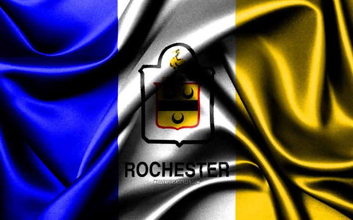 rochester flagga, 4k, amerikanska städer, tygflaggor, day of rochester, vågiga sidenflaggor, usa, städer i amerika, städer i new york, rochester new york, rochester