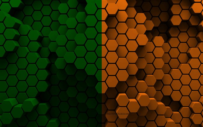 4k, Flag of County Kerry, Counties of Ireland, 3d hexagon background, Day of County Kerry, 3d hexagon texture, Kerry flag, Irish national symbols, County Kerry, 3d Kerry flag, Kerry, Ireland
