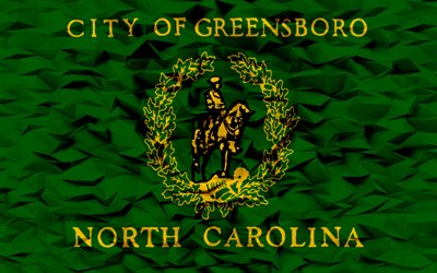 flagge von greensboro, north carolina, 4k, amerikanische städte, 3d-polygon-hintergrund, greensboro-flagge, 3d-polygon-textur, tag von greensboro, 3d-greensboro-flagge, amerikanische nationalsymbole, 3d-kunst, greensboro, usa