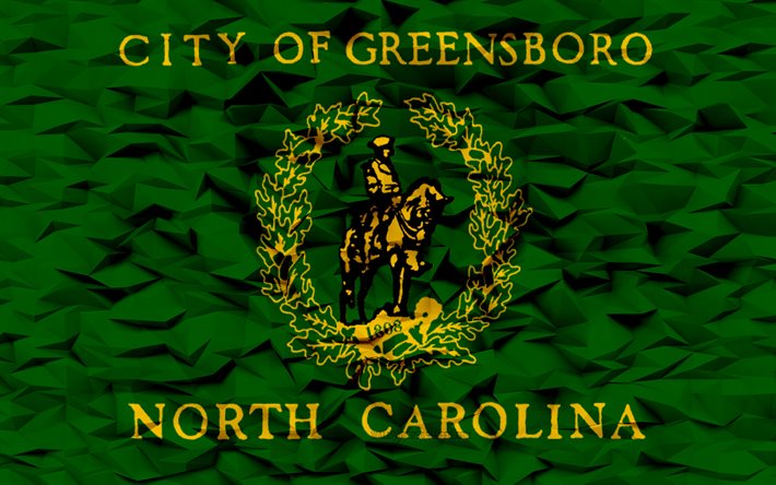 flagge von greensboro, north carolina, 4k, amerikanische städte, 3d-polygon-hintergrund, greensboro-flagge, 3d-polygon-textur, tag von greensboro, 3d-greensboro-flagge, amerikanische nationalsymbole, 3d-kunst, greensboro, usa