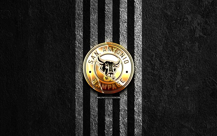 San Antonio Rampage golden logo, 4k, black stone background, AHL, american hockey team, San Antonio Rampage logo, hockey, San Antonio Rampage