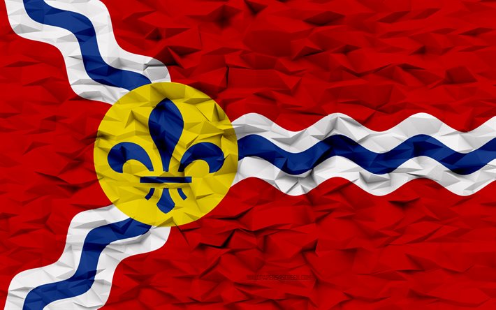 Flag of St Louis, Missouri, 4k, American cities, 3d polygon background, St Louis flag, 3d polygon texture, Day of St Louis, 3d St Louis flag, American national symbols, 3d art, St Louis, USA