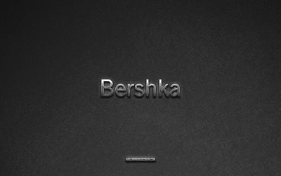 Bershka logo, gray stone background, Bershka emblem, manufacturers logos, Bershka, manufacturers brands, Bershka metal logo, stone texture
