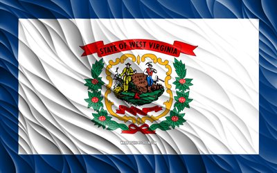 4k, वेस्ट वर्जीनिया झंडा, लहराती 3d झंडे, अमेरिकी राज्य, वेस्ट वर्जीनिया का झंडा, वेस्ट वर्जीनिया का दिन, 3डी तरंगें, अमेरीका, वेस्ट वर्जीनिया राज्य, अमेरिका के राज्य, पश्चिम वर्जिनिया