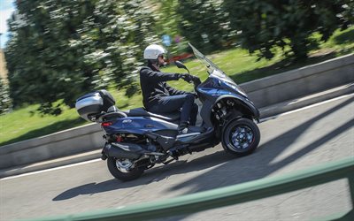 Piaggio MP3 400 Sport HPE, road, 2022 bikes, three-wheeled scooters, rider on bike, scooters, Piaggio