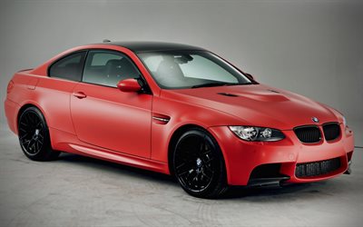 BMW M3 Coupe, 4k, studio 2012 cars, E92, UK-spec, BMW M3 E92, Red BMW M3, 2012 BMW M3 Coupe, german cars, BMW