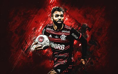 Gabriel Barbosa, Flamengo, brazilian footballer, red stone background, Gabriel Barbosa Almeida, portrait, Serie A, Brazil