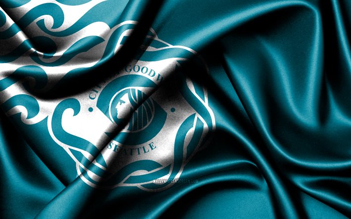 Seattle flag, 4K, american cities, fabric flags, Day of Seattle, flag of Seattle, wavy silk flags, USA, cities of America, cities of Washington, US cities, Seattle Washington, Seattle