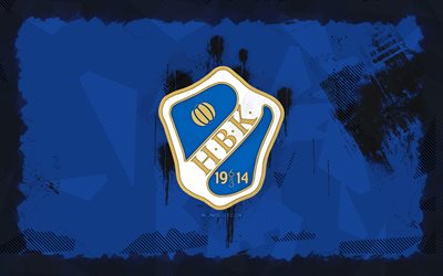 halmstads bk grunge logo, 4k, allsvenskan, fondo de grunge azul, fútbol, halmstads bk emblema, fútbol americano, halmstads bk logo, halmstads bk, club de fútbol sueco, halmstads fc