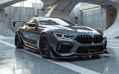 bmw m8, f92, 2025, 4k, frontansicht, tuning bmw m8, bmw 8 serie, m8  wettbewerb, grauer bmw m8, tuning m8 f92, deutsche autos, bmw