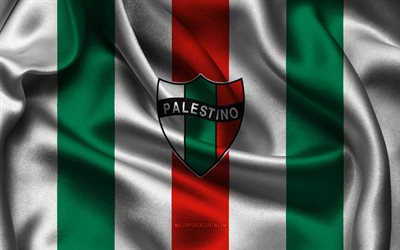 4k, Club Deportivo Palestino logo, green white silk fabric, Chilean football team, Club Deportivo Palestino emblem, Chilean Primera Division, Campeonato Nacional, Club Deportivo Palestino, Chile, football, Club Deportivo Palestino flag