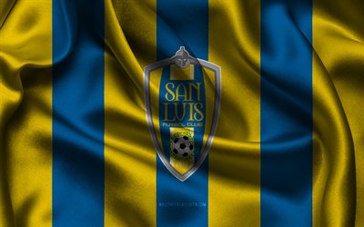 4k, San Luis FC logo, blue yellow silk fabric, Chilean football team, San Luis FCemblem, Chilean Primera Division, Campeonato Nacional, San Luis FC, Chile, football, San Luis FC flag
