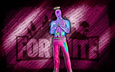 Skeleton Balvin Fortnite, 4k, purple diagonal background, grunge art, Fortnite, artwork, Skeleton Balvin Skin, Fortnite characters, Skeleton Balvin, Fortnite Skeleton Balvin Skin