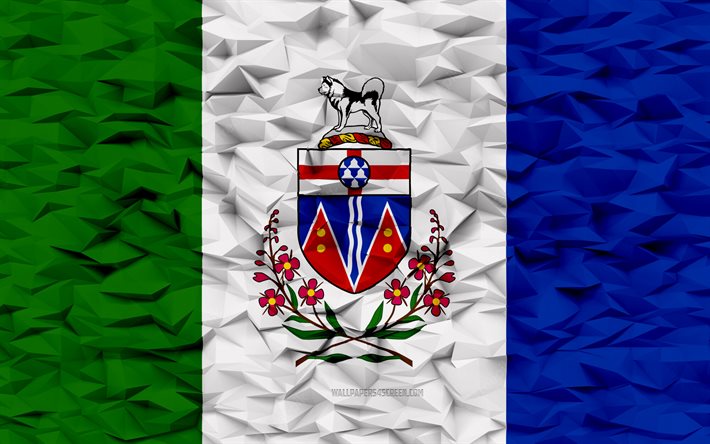 bandera de yukón, 4k, provincias de canadá, fondo de polígono 3d, textura de polígono 3d, día de yukón, bandera de yukón 3d, símbolos nacionales canadienses, arte 3d, yukón, canadá