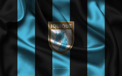 4k, Deportes Iquique logo, blue black silk fabric, Chilean football team, Deportes Iquique emblem, Chilean Primera Division, Campeonato Nacional, Deportes Iquique, Chile, football, Deportes Iquique flag