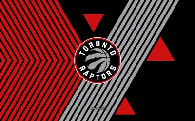 شعار تورنتو رابتورز, 4k, فريق كرة السلة الكندي, خلفية الخطوط السوداء الحمراء, تورنتو رابتورز, كندا, الدوري الاميركي للمحترفين, الولايات المتحدة الأمريكية, فن الخط, تورنتو رابتورز شعار, كرة سلة