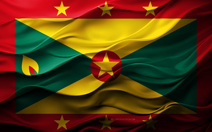 4k, Flag of Grenada, North America countries, 3d Grenada flag, North America, Grenada flag, 3d texture, Day of Grenada, national symbols, 3d art, Grenada