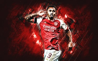 Gabriel Jesus, Arsenal FC, portrait, red stone background, Premier League, England, football