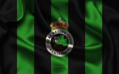 4k, Racing Santander logo, green black silk fabric, Spanish football team, Racing Santander emblem, Segunda Division, Racing Santander, USA, football, Racing Santander flag