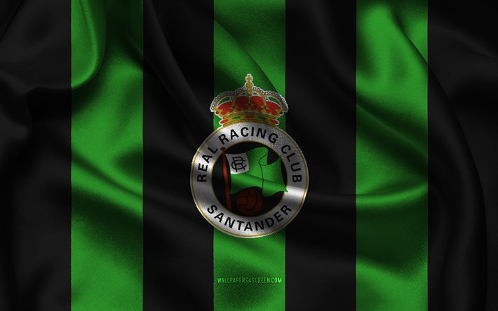 4k, kilpailu santander  logo, vihreä musta silkkikangas, espanjan jalkapallojoukkue, kilpailu santander  tunnus, segunda  osasto, kilpa  sander, yhdysvallat, jalkapallo, kilpailu santander  lippu
