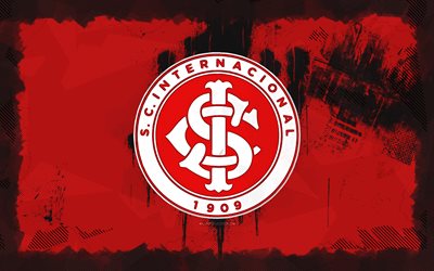 sc internacional grunge logo, 4k, brasiliansk serie a, röd grunge bakgrund, fotboll, sc internacional emblem, sc internacional logo, sc internacional, brasiliansk fotbollsklubb, internacional fc