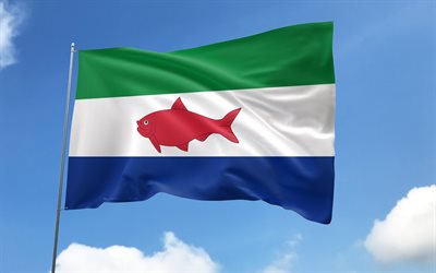 federala beroenden flagga på flaggstång, 4k, venezuelanska stater, blå himmel, flagg av federala beroenden, wavy satinflaggor, federala beroenden flagga, stater i venezuela, venezuela, federala beroenden